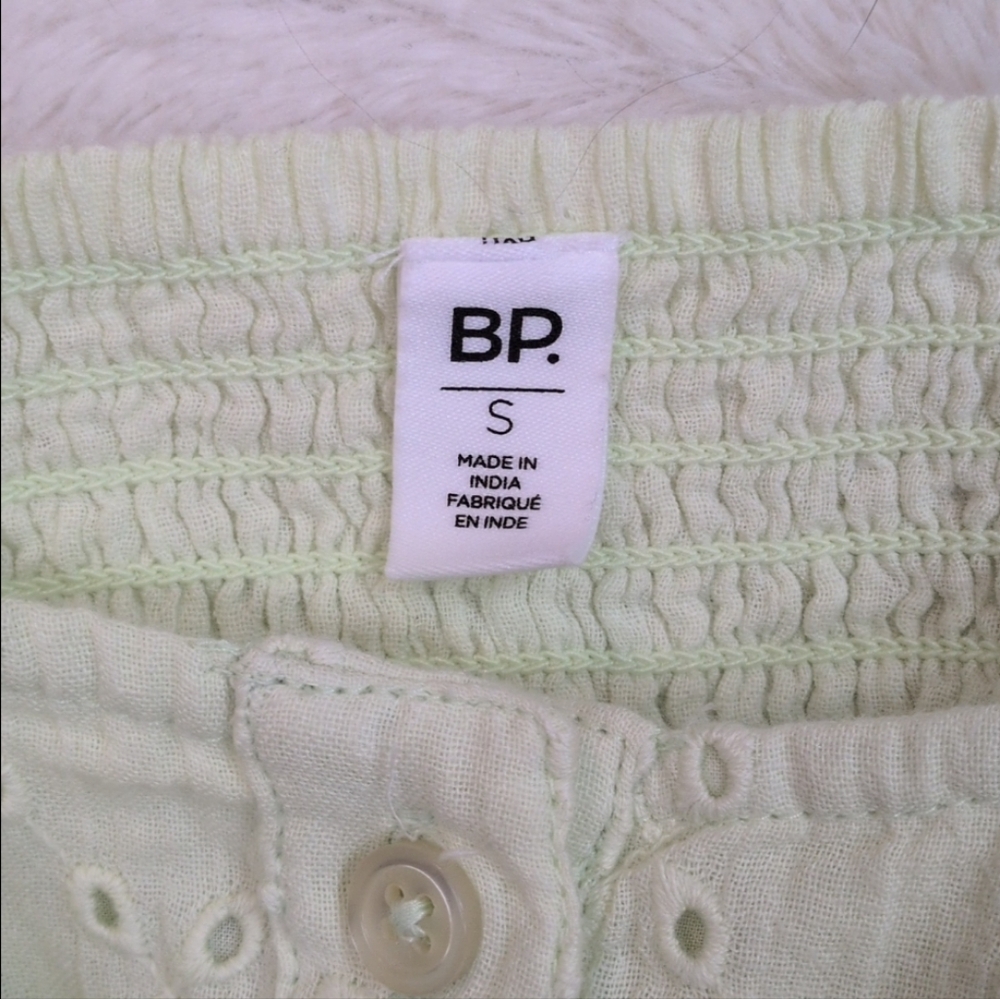 BP Eyelet Mini-Dress, Button Front Puffed Sleeves Lemon Lime Color - Picture 9 of 12